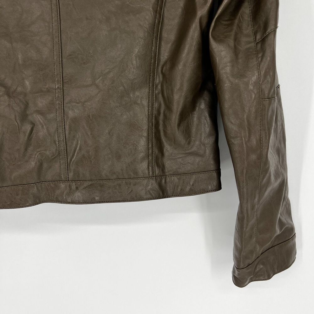 SANS SOUCI Brown Faux Leather Studded Moto Jacket Size S‎ Crop Long Sleeve Zip - Picture 9 of 12